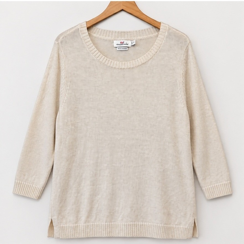 VINEYARD VINES Sweater Womens XL 2E0681 Cream Linen Cashmere Knit Side Slit